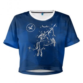 Женская футболка 3D укороченная с принтом Стрелец в Курске, 100% полиэстер | круглая горловина, длина футболки до линии талии, рукава с отворотами | sagittarius | звезды | знаки зодиака | космос | созвездие | стрелец