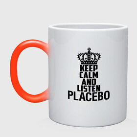 Кружка хамелеон с принтом Keep calm and listen Placebo в Курске, керамика | меняет цвет при нагревании, емкость 330 мл | Тематика изображения на принте: 