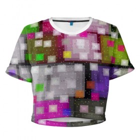 Женская футболка 3D укороченная с принтом Абстрактное сияние в Курске, 100% полиэстер | круглая горловина, длина футболки до линии талии, рукава с отворотами | 