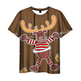 Мужская футболка 3D с принтом Мастерская Деда Мороза в Курске, 100% полиэфир | прямой крой, круглый вырез горловины, длина до линии бедер | зима | игрушки | лед | лось | олень | праздник | рога | снежинка | узор | украшения