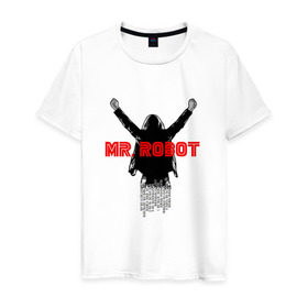 Мужская футболка хлопок с принтом mr robot в Курске, 100% хлопок | прямой крой, круглый вырез горловины, длина до линии бедер, слегка спущенное плечо. | мистер робот