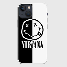 Чехол для iPhone 13 mini с принтом Nirvana в Курске,  |  | cobain | kurt | nirvana | альтернативный | гранж | грол | группа | дональд | кобейн | курт | музыка | музыкант | надпись | нервана | нирвана | новоселич | певец | рок | смайл | смайлик | солист | язык