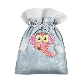 Подарочный 3D мешок с принтом Милая совушка в Курске, 100% полиэстер | Размер: 29*39 см | owl | pattern | абстракция | арт | животный | зима | милые | птицы | снег | снежинки | совы | текстура | узор