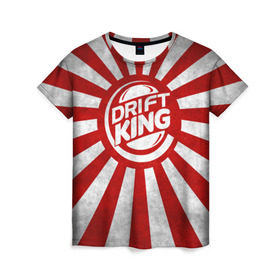 Женская футболка 3D с принтом Drift King в Курске, 100% полиэфир ( синтетическое хлопкоподобное полотно) | прямой крой, круглый вырез горловины, длина до линии бедер | car | drift | japan | jdm | race | street | авто | автомобиль | гонки | дрифт | король | машина | флаг | япония
