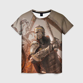 Женская футболка 3D с принтом For Honor в Курске, 100% полиэфир ( синтетическое хлопкоподобное полотно) | прямой крой, круглый вырез горловины, длина до линии бедер | воин | меч | оружия | солдат | шлем