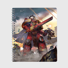 Тетрадь с принтом Warhammer 40000 в Курске, 100% бумага | 48 листов, плотность листов — 60 г/м2, плотность картонной обложки — 250 г/м2. Листы скреплены сбоку удобной пружинной спиралью. Уголки страниц и обложки скругленные. Цвет линий — светло-серый
 | crusade | eternal | броня | воины | воители | доспехи | игры | фантастика | фэнтези