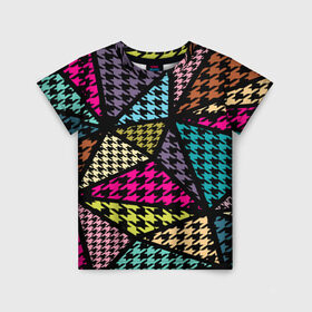 Детская футболка 3D с принтом Цветная геометрия в Курске, 100% гипоаллергенный полиэфир | прямой крой, круглый вырез горловины, длина до линии бедер, чуть спущенное плечо, ткань немного тянется | abstraction | geometry | абстракция | геометрия | грань | краски | кубик | кубики | линии | мозаика | разноцветные | ребро | текстура | тени | узор