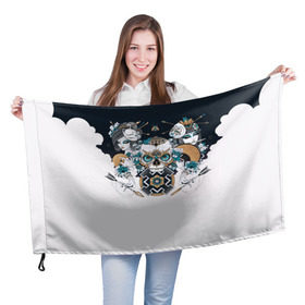 Флаг 3D с принтом SKULL JAPAN в Курске, 100% полиэстер | плотность ткани — 95 г/м2, размер — 67 х 109 см. Принт наносится с одной стороны | arrow | skull | белый | девушка | линии | маски.кот | модные | небо | облако | синий | скелет | стимпанк | стрелы | череп | яркие