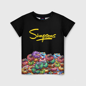 Детская футболка 3D с принтом SIMPSONS в Курске, 100% гипоаллергенный полиэфир | прямой крой, круглый вырез горловины, длина до линии бедер, чуть спущенное плечо, ткань немного тянется | simpsons | еда | пончики | симпсоны