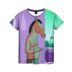 Женская футболка 3D с принтом BoJack в Курске, 100% полиэфир ( синтетическое хлопкоподобное полотно) | прямой крой, круглый вырез горловины, длина до линии бедер | bojack horseman | конь боджек | лошадь боджек