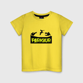 Детская футболка хлопок с принтом parkour в Курске, 100% хлопок | круглый вырез горловины, полуприлегающий силуэт, длина до линии бедер | extreme | jumping | parkour | speed | urban | опасность | паркур | прыжки | риск | скорость | экстрим