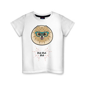Детская футболка хлопок с принтом Blah blah blah в Курске, 100% хлопок | круглый вырез горловины, полуприлегающий силуэт, длина до линии бедер | Тематика изображения на принте: домашние животные | немецкий шпиц | пес | собака
