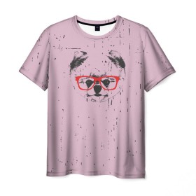 Мужская футболка 3D с принтом Немецкий шпиц в очках в Курске, 100% полиэфир | прямой крой, круглый вырез горловины, длина до линии бедер | домашние животные | пес | собака