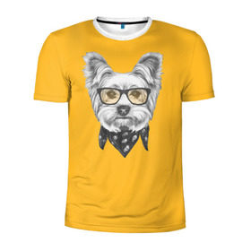 Мужская футболка 3D спортивная с принтом Йоркширский терьер_в очках в Курске, 100% полиэстер с улучшенными характеристиками | приталенный силуэт, круглая горловина, широкие плечи, сужается к линии бедра | домашние животные | пес | собака | терьер