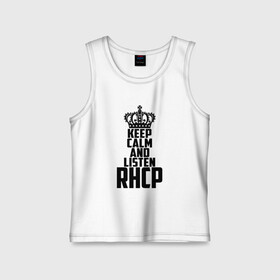 Детская майка хлопок с принтом Keep calm and listen RHCP в Курске,  |  | Тематика изображения на принте: red hot chili peppers | rhcp | альтернативный | группа | джош клингхоффер | красные острые перцы чили | метал | ред хот чили пеперс | рок | рхчп | рэп | фанк | фли | чад смит | энтони кидис