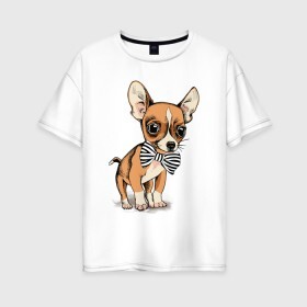 Женская футболка хлопок Oversize с принтом Чихуахуа с бабочкой в Курске, 100% хлопок | свободный крой, круглый ворот, спущенный рукав, длина до линии бедер
 | домашние животные | пес | песик | собака | собачка | чихуахуа