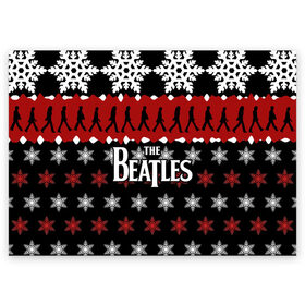 Поздравительная открытка с принтом Праздничный The Beatles в Курске, 100% бумага | плотность бумаги 280 г/м2, матовая, на обратной стороне линовка и место для марки
 | Тематика изображения на принте: beatles | the beatles | бител | битлз | битлс | битлы | группа | джон леннон | джордж харрисон | жуки | знак | красный | ливерпульская четвёрка | мерсибит | надпись | новогодний | новый год | пол маккартни | поп