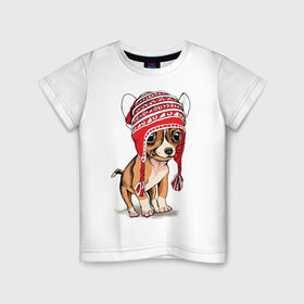 Детская футболка хлопок с принтом Чихуахуа в шапочке в Курске, 100% хлопок | круглый вырез горловины, полуприлегающий силуэт, длина до линии бедер | Тематика изображения на принте: домашние животные | пес | песик | собака | собачка | чихуахуа