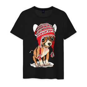 Мужская футболка хлопок с принтом Чихуахуа в шапочке в Курске, 100% хлопок | прямой крой, круглый вырез горловины, длина до линии бедер, слегка спущенное плечо. | домашние животные | пес | песик | собака | собачка | чихуахуа