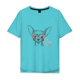 Мужская футболка хлопок Oversize с принтом Чихуахуа в розовых очках в Курске, 100% хлопок | свободный крой, круглый ворот, “спинка” длиннее передней части | домашние животные | пес | собака