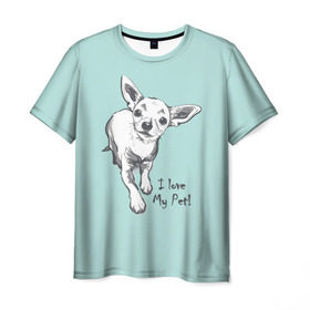 Мужская футболка 3D с принтом I love my pet в Курске, 100% полиэфир | прямой крой, круглый вырез горловины, длина до линии бедер | домашние животные | пес | песик | собака | собачка | чихуахуа