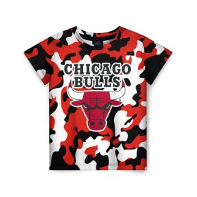 Детская футболка 3D с принтом CHICAGO BULLS Новогодний в Курске, 100% гипоаллергенный полиэфир | прямой крой, круглый вырез горловины, длина до линии бедер, чуть спущенное плечо, ткань немного тянется | камуфляж | красный | чикаго буллс
