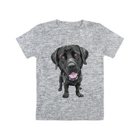 Детская футболка хлопок с принтом Черный лабрадор в Курске, 100% хлопок | круглый вырез горловины, полуприлегающий силуэт, длина до линии бедер | домашние животные | лабрадоры | пес | песик | ретриверы | собака | собачка