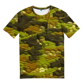 Мужская футболка 3D с принтом Кубики милитари в Курске, 100% полиэфир | прямой крой, круглый вырез горловины, длина до линии бедер | камуфляж | объемный | пиксели | хаки