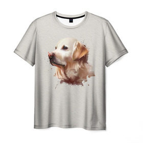 Мужская футболка 3D с принтом Лабрадор_арт в Курске, 100% полиэфир | прямой крой, круглый вырез горловины, длина до линии бедер | домашние животные | пес | ретривер | собака