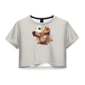 Женская футболка 3D укороченная с принтом Лабрадор_арт в Курске, 100% полиэстер | круглая горловина, длина футболки до линии талии, рукава с отворотами | домашние животные | пес | ретривер | собака