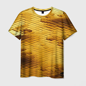 Мужская футболка 3D с принтом gold bricks в Курске, 100% полиэфир | прямой крой, круглый вырез горловины, длина до линии бедер | geometry | геометрия | грань | кубик | кубики | мозаика | ребро | текстура | тени