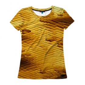 Женская футболка 3D с принтом gold bricks в Курске, 100% полиэфир ( синтетическое хлопкоподобное полотно) | прямой крой, круглый вырез горловины, длина до линии бедер | geometry | геометрия | грань | кубик | кубики | мозаика | ребро | текстура | тени