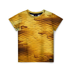 Детская футболка 3D с принтом gold bricks в Курске, 100% гипоаллергенный полиэфир | прямой крой, круглый вырез горловины, длина до линии бедер, чуть спущенное плечо, ткань немного тянется | geometry | геометрия | грань | кубик | кубики | мозаика | ребро | текстура | тени