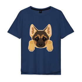Мужская футболка хлопок Oversize с принтом Немецкая овчарка щенок в Курске, 100% хлопок | свободный крой, круглый ворот, “спинка” длиннее передней части | домашние животные | овчарка | собака | собачка