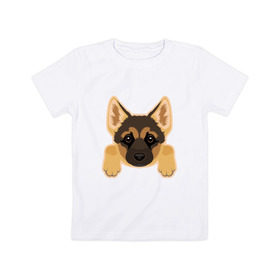 Детская футболка хлопок с принтом Немецкая овчарка щенок в Курске, 100% хлопок | круглый вырез горловины, полуприлегающий силуэт, длина до линии бедер | домашние животные | овчарка | собака | собачка