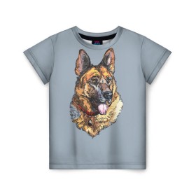 Детская футболка 3D с принтом Немецкая овчарка арт в Курске, 100% гипоаллергенный полиэфир | прямой крой, круглый вырез горловины, длина до линии бедер, чуть спущенное плечо, ткань немного тянется | домашние животные | овчарка | пес | собака