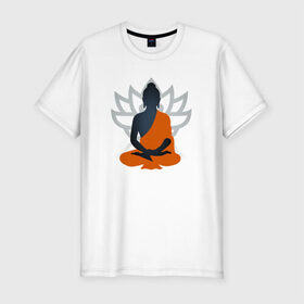 Мужская футболка премиум с принтом Лотос и Будда в Курске, 92% хлопок, 8% лайкра | приталенный силуэт, круглый вырез ворота, длина до линии бедра, короткий рукав | будда | буддизм | лотос | оранжевый | символ | цветок