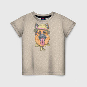 Детская футболка 3D с принтом Немецкая овчарка в шляпке в Курске, 100% гипоаллергенный полиэфир | прямой крой, круглый вырез горловины, длина до линии бедер, чуть спущенное плечо, ткань немного тянется | домашние животные | овчарка | пес | собака