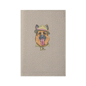 Обложка для паспорта матовая кожа с принтом Немецкая овчарка в шляпке в Курске, натуральная матовая кожа | размер 19,3 х 13,7 см; прозрачные пластиковые крепления | домашние животные | овчарка | пес | собака