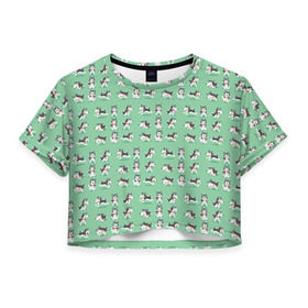 Женская футболка 3D укороченная с принтом Веселые хаски в Курске, 100% полиэстер | круглая горловина, длина футболки до линии талии, рукава с отворотами | домашние животные | пес | песик | собака | собачка | хаски