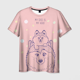 Мужская футболка 3D с принтом My DAD is my HERO в Курске, 100% полиэфир | прямой крой, круглый вырез горловины, длина до линии бедер | домашние животные | пес | песик | собака | собачка | хаски