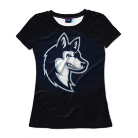 Женская футболка 3D с принтом Хаски_8 в Курске, 100% полиэфир ( синтетическое хлопкоподобное полотно) | прямой крой, круглый вырез горловины, длина до линии бедер | домашние животные | пес | собака