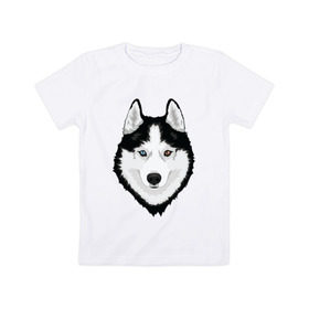 Детская футболка хлопок с принтом Хаски с разными глазами в Курске, 100% хлопок | круглый вырез горловины, полуприлегающий силуэт, длина до линии бедер | домашние животные | пес | собака