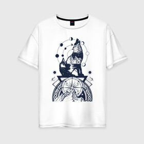 Женская футболка хлопок Oversize с принтом Сибирский хаски в Курске, 100% хлопок | свободный крой, круглый ворот, спущенный рукав, длина до линии бедер
 | домашние животные | пес | песик | собака | собачка | хаски