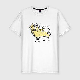 Мужская футболка премиум с принтом Забавный пекинес в Курске, 92% хлопок, 8% лайкра | приталенный силуэт, круглый вырез ворота, длина до линии бедра, короткий рукав | домашние животные | пекинес | пес | песик | собака | собачка