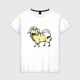 Женская футболка хлопок с принтом Забавный пекинес в Курске, 100% хлопок | прямой крой, круглый вырез горловины, длина до линии бедер, слегка спущенное плечо | домашние животные | пекинес | пес | песик | собака | собачка
