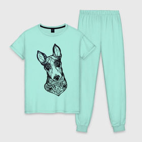 Женская пижама хлопок с принтом Бультерьер _2 в Курске, 100% хлопок | брюки и футболка прямого кроя, без карманов, на брюках мягкая резинка на поясе и по низу штанин | домашние животные | пес | собака