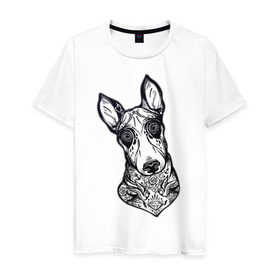 Мужская футболка хлопок с принтом Бультерьер _2 в Курске, 100% хлопок | прямой крой, круглый вырез горловины, длина до линии бедер, слегка спущенное плечо. | домашние животные | пес | собака