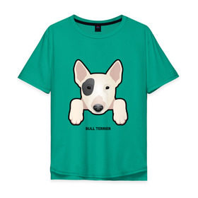 Мужская футболка хлопок Oversize с принтом Бультерьерчик в Курске, 100% хлопок | свободный крой, круглый ворот, “спинка” длиннее передней части | Тематика изображения на принте: домашние животные | пес | собака