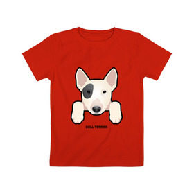 Детская футболка хлопок с принтом Бультерьерчик в Курске, 100% хлопок | круглый вырез горловины, полуприлегающий силуэт, длина до линии бедер | Тематика изображения на принте: домашние животные | пес | собака